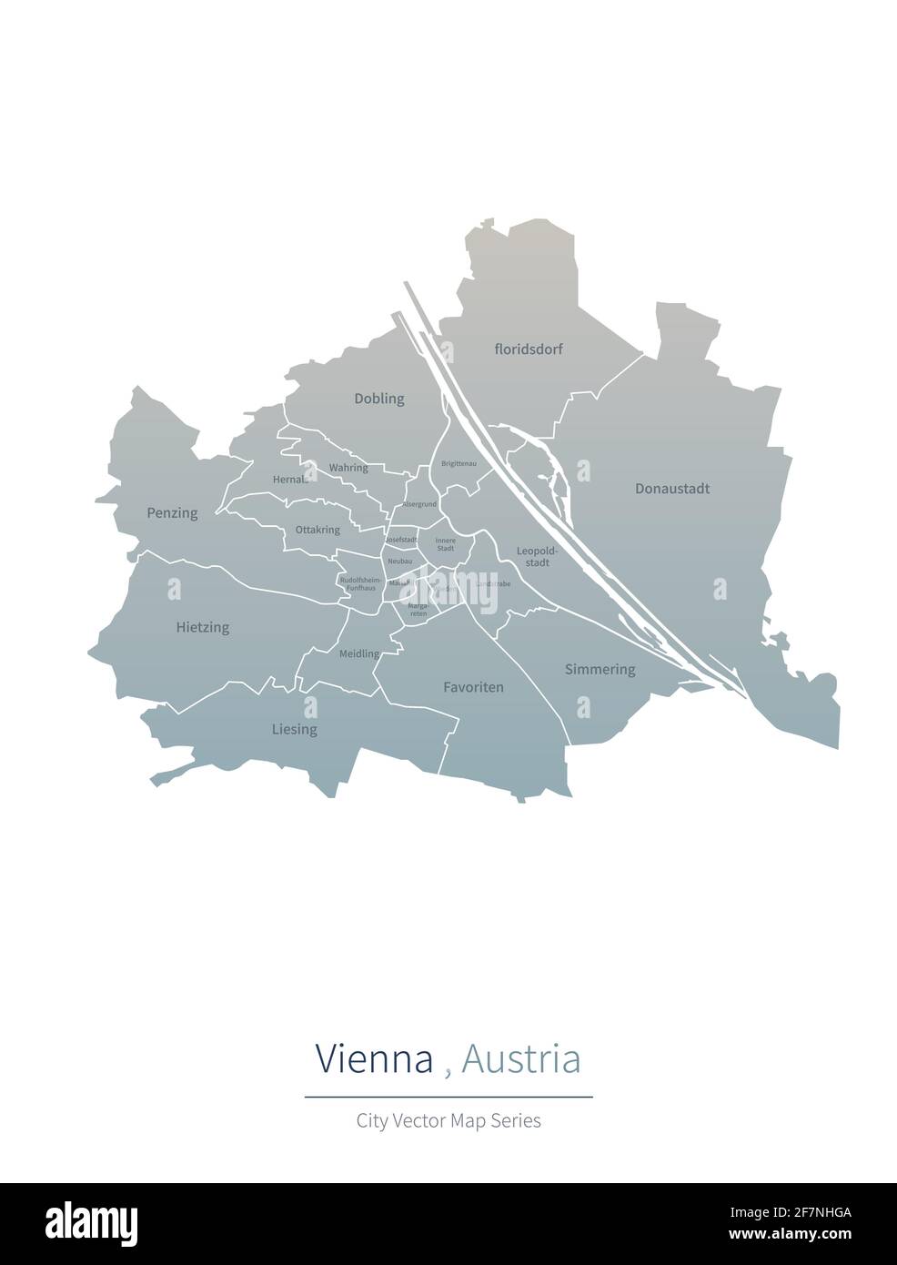 Mappa di Vienna. Mappa vettoriale della città principale in austria. Illustrazione Vettoriale