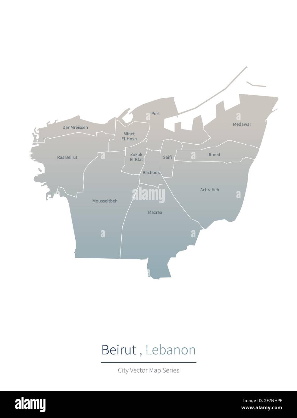 Mappa di Beirut. Mappa vettoriale delle principali città del libano. Illustrazione Vettoriale