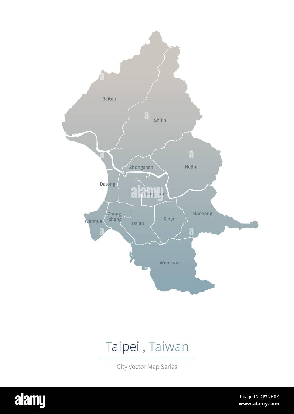 Mappa di Taipei. Mappa vettoriale della città principale di Taiwan. Illustrazione Vettoriale