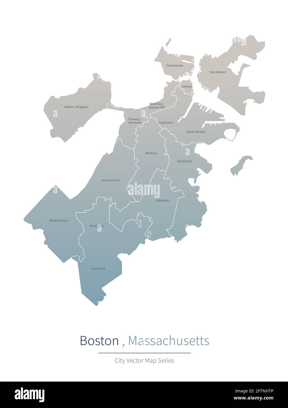 Mappa del Massachusetts. Mappa vettoriale delle principali città degli