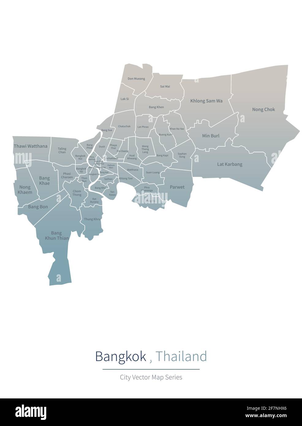 Mappa di Bangkok. Mappa vettoriale delle principali città della Thailandia. Illustrazione Vettoriale