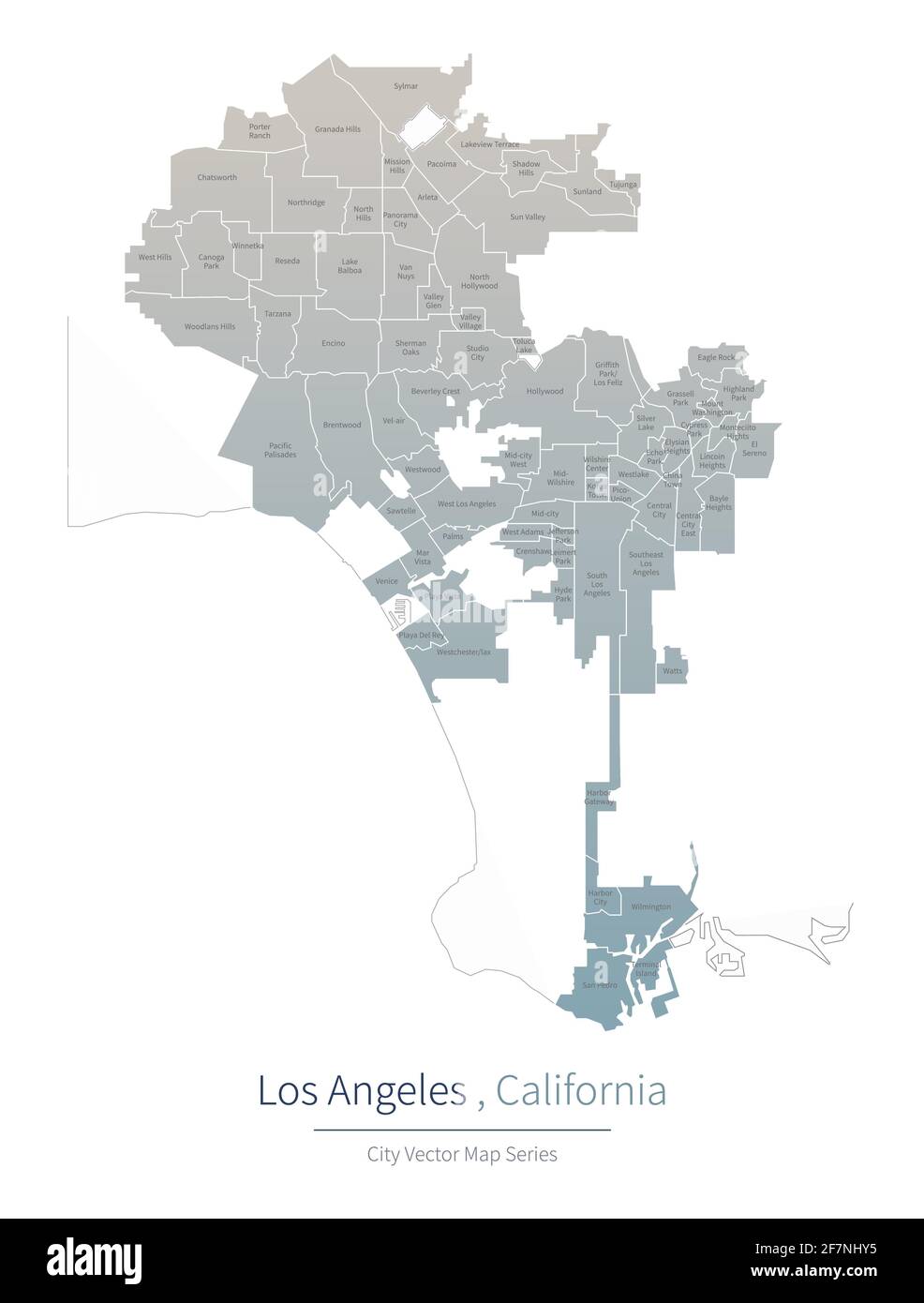 Mappa di Los Angeles. Mappa vettoriale delle principali città degli Stati Uniti. Illustrazione Vettoriale
