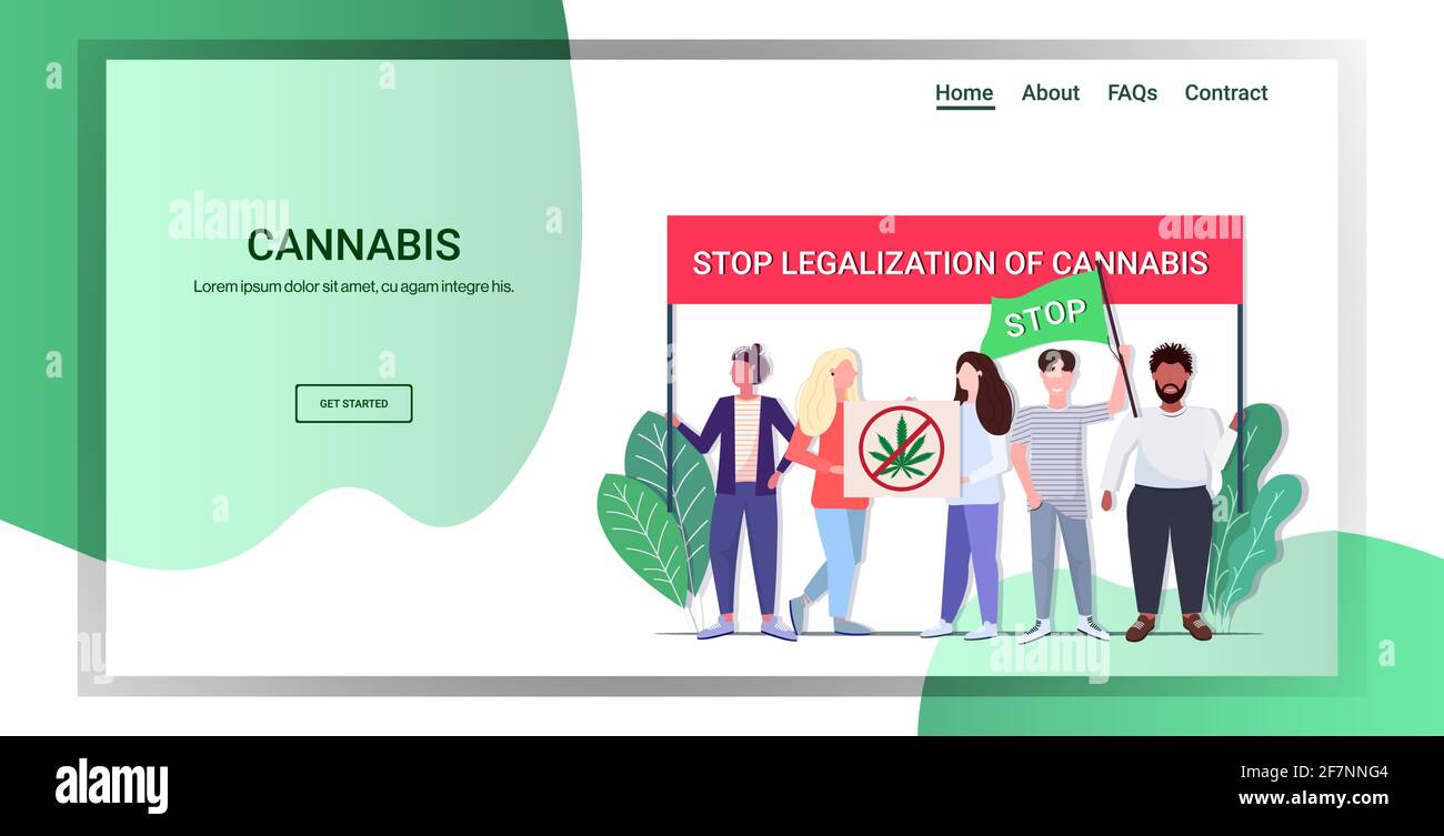 mix razza persone che detengono divieto segno di droga marijuana divieto stop legalizzazione del manifesto di protesta di cannabis orizzontale a tutta lunghezza spazio di copia Illustrazione Vettoriale