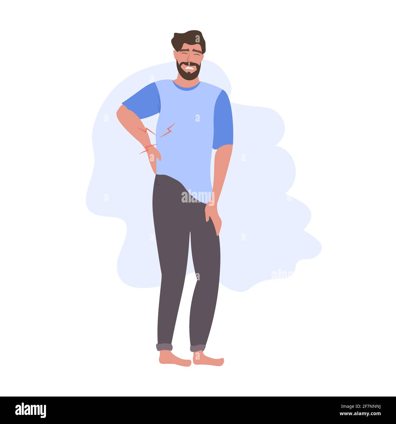 l'uomo che ha dolore nella sua schiena problemi di mal di schiena piatto pieno lunghezza Illustrazione Vettoriale