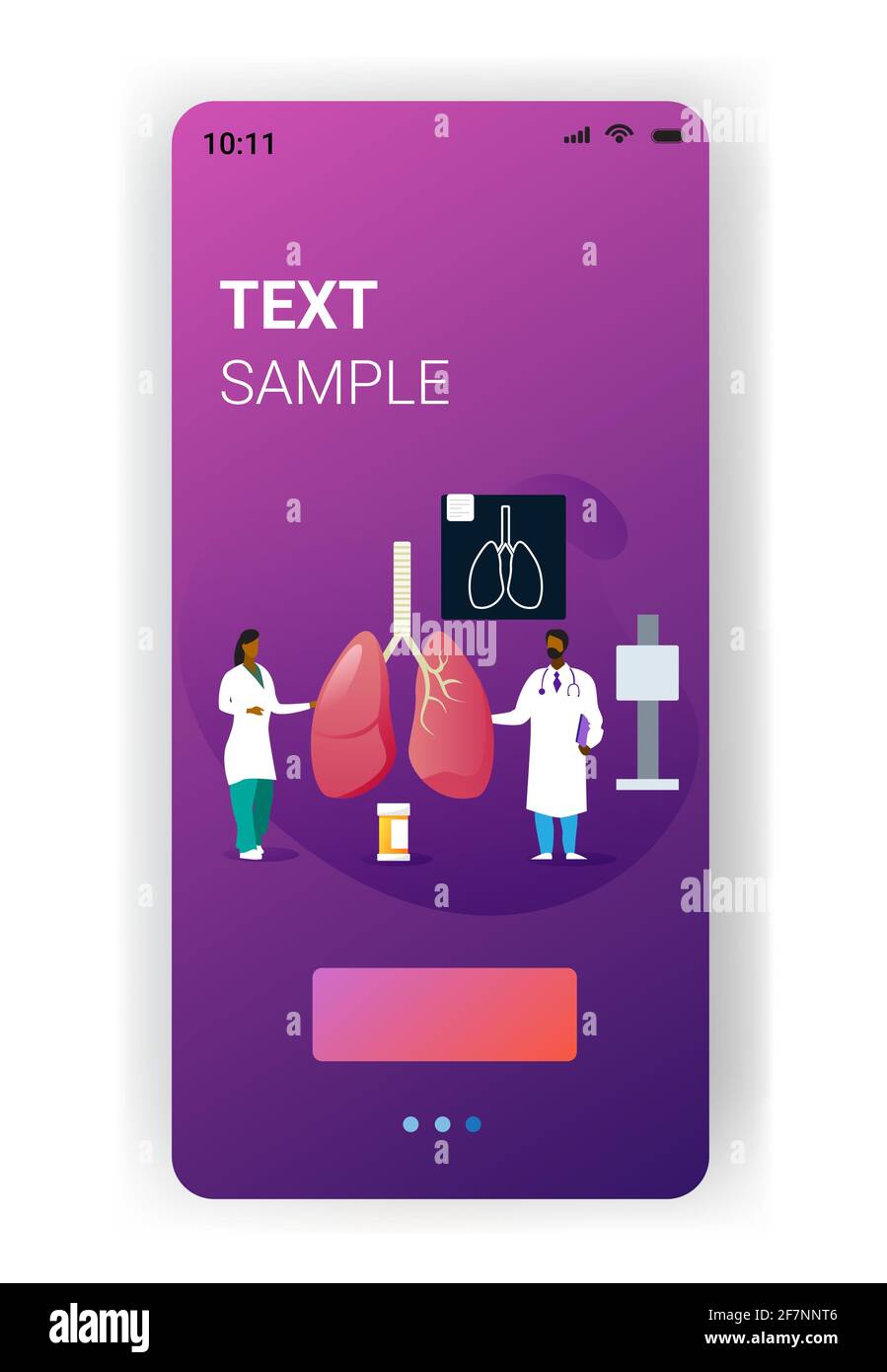team di medici che esaminano i polmoni umani consultazione medica ispezione interna degli organi esame concetto di trattamento smartphone schermo app mobile pieno Illustrazione Vettoriale