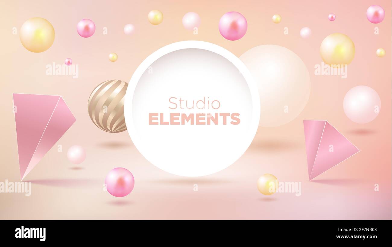 Scena minima con forme geometriche su sfondo rosa pastello illustrazione vettoriale. Illustrazione Vettoriale