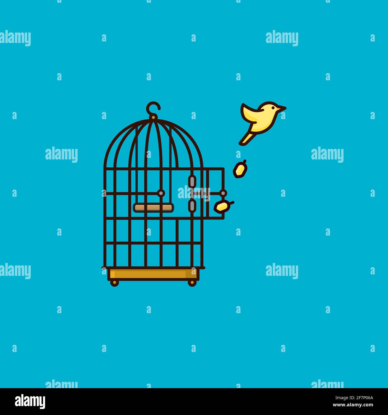 Uccello canarino fuga da birdcage illustrazione vettoriale per il giorno della libertà Il 9 novembre Illustrazione Vettoriale