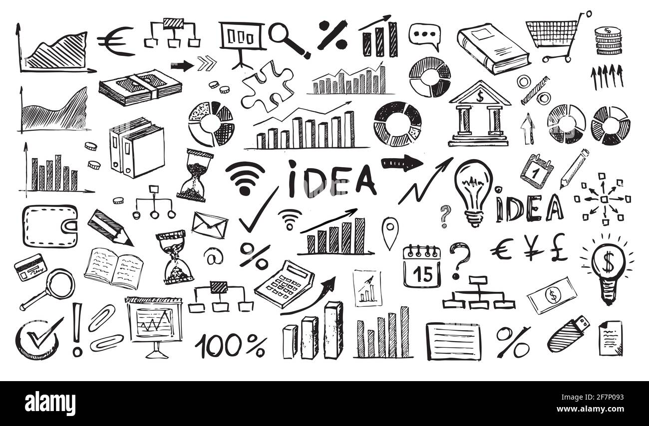 Business simboli disegnati a mano doodle modello Foto Stock