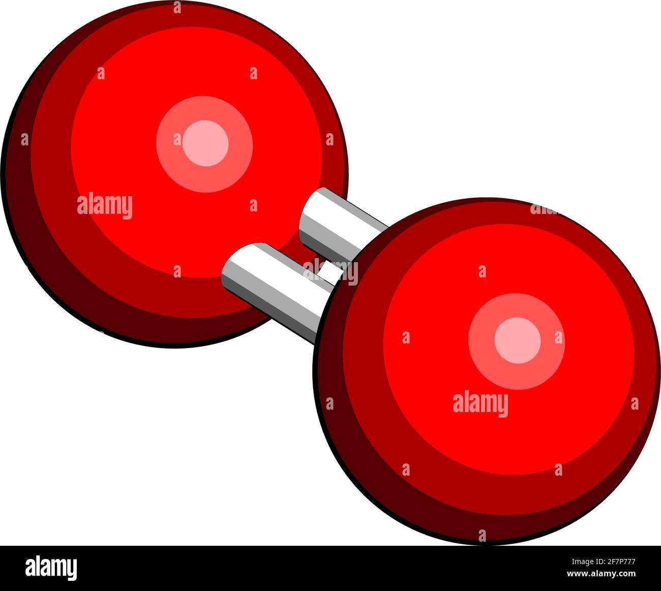 Molecola di ossigeno elementare (O2). Rendering 3D. Gli atomi sono rappresentati come sfere con codifica a colori convenzionale: Ossigeno (rosso). Illustrazione Vettoriale