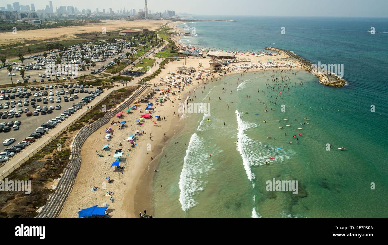 Fotografia aerea della costa di Herzliya, in Israele centrale Foto Stock