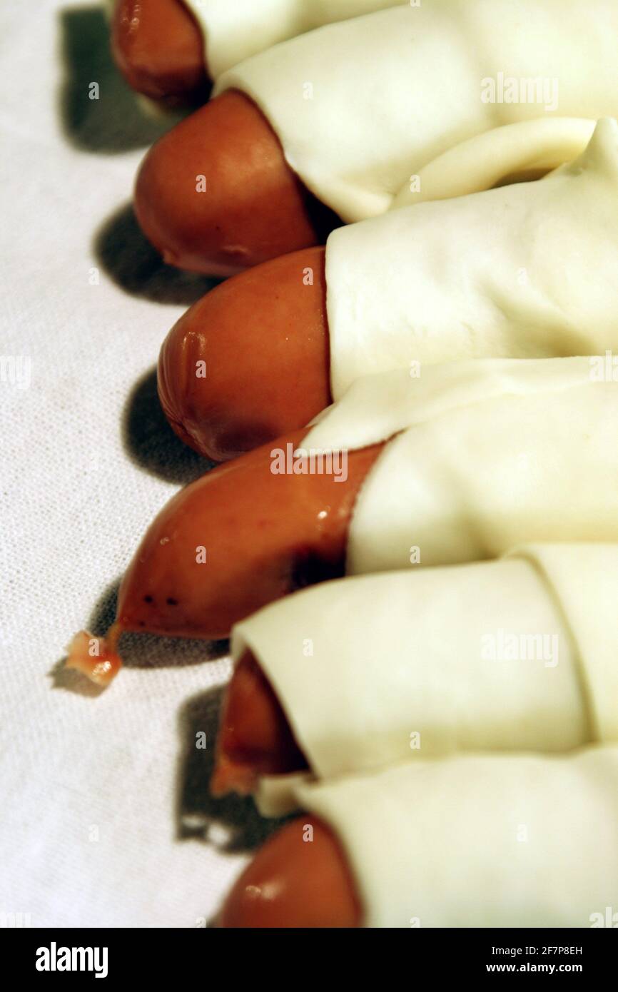 salsiccia frankforter in pasta sfoglia Foto Stock