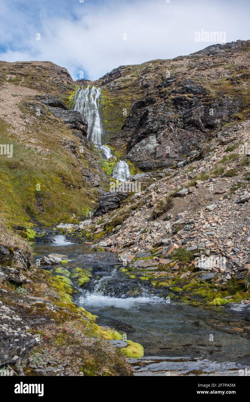 Cascate di Shackletons, vicino a Stromness, isola della georgia meridionale, antartide Foto Stock