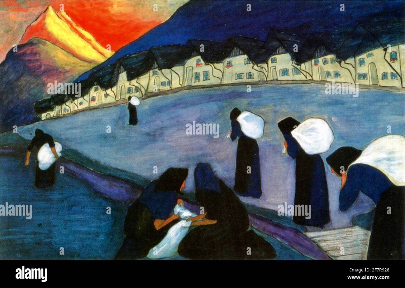 Marianne von Werefkin - Donne nere - Donne vestite con la testa nera  homewards con le borse bianche sbattute attraverso le loro spalle Foto  stock - Alamy