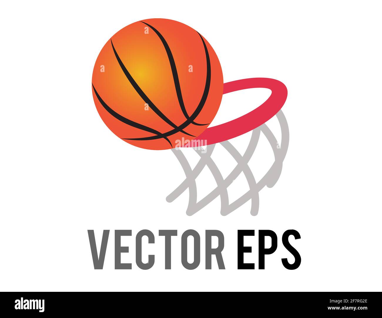 Il vettore isolato classico gradiente arancione basketbal palla di gioco icona con anello rosso e rete Illustrazione Vettoriale