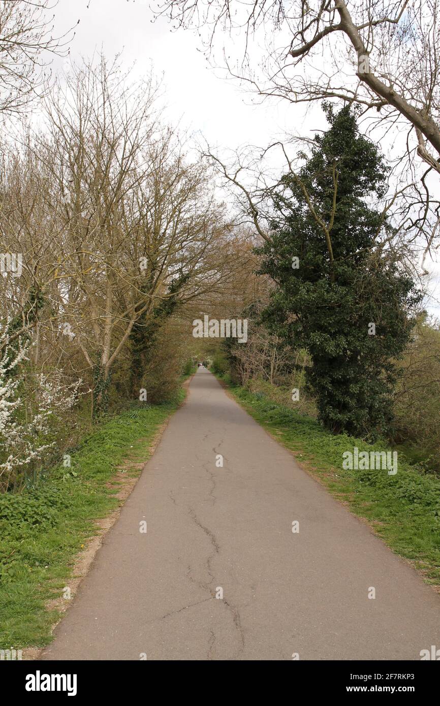 Old Tramway Footpath, Stratford Upon Avon, Warwickshire, Regno Unito, in primavera, senza persone sul percorso. Foto Stock