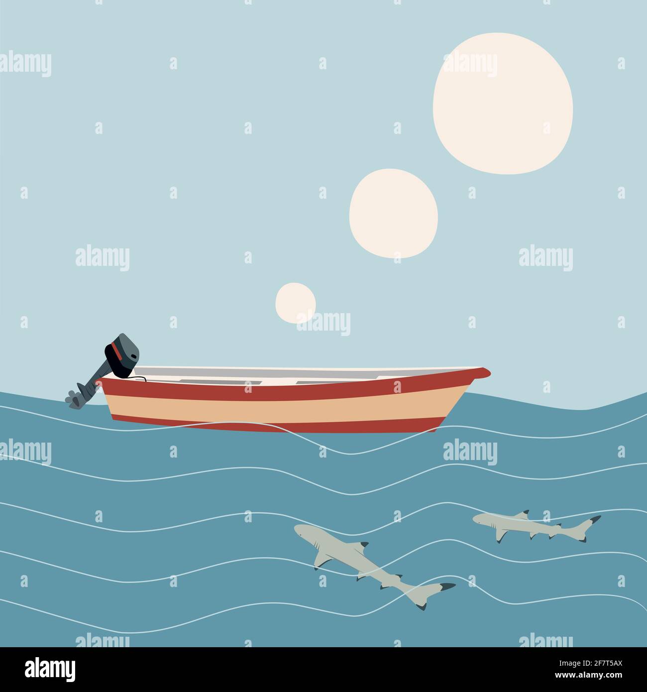 Barca a motore su sfondo astratto illustrazione vettoriale, amichevole squali reef sott'acqua, banner quadrato, scheda, poster Illustrazione Vettoriale Barca a motore su sfondo astratto illustrazione vettoriale, amichevole squali reef sott'acqua, banner quadrato, scheda, poster Illustrazione Vettoriale