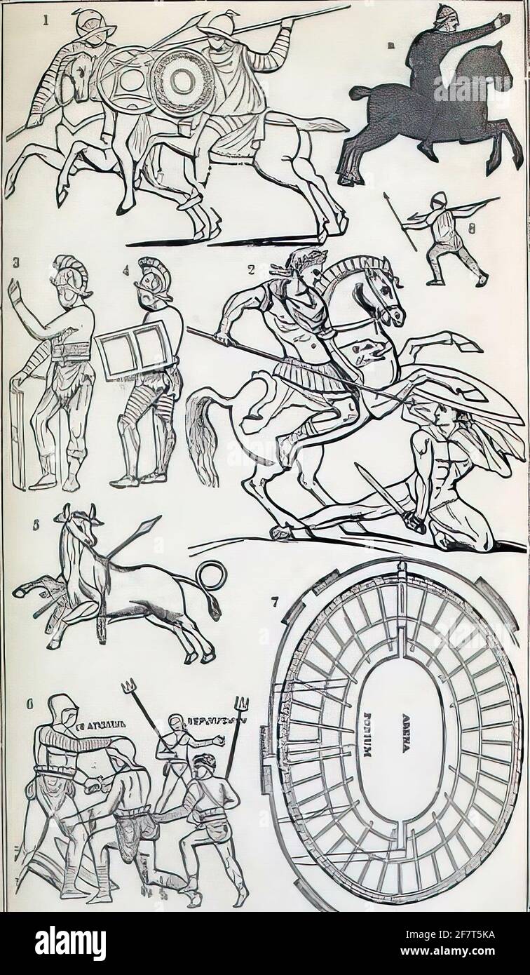 Illustrazione dei combattimenti tra soldati durante i tempi antichi Foto Stock