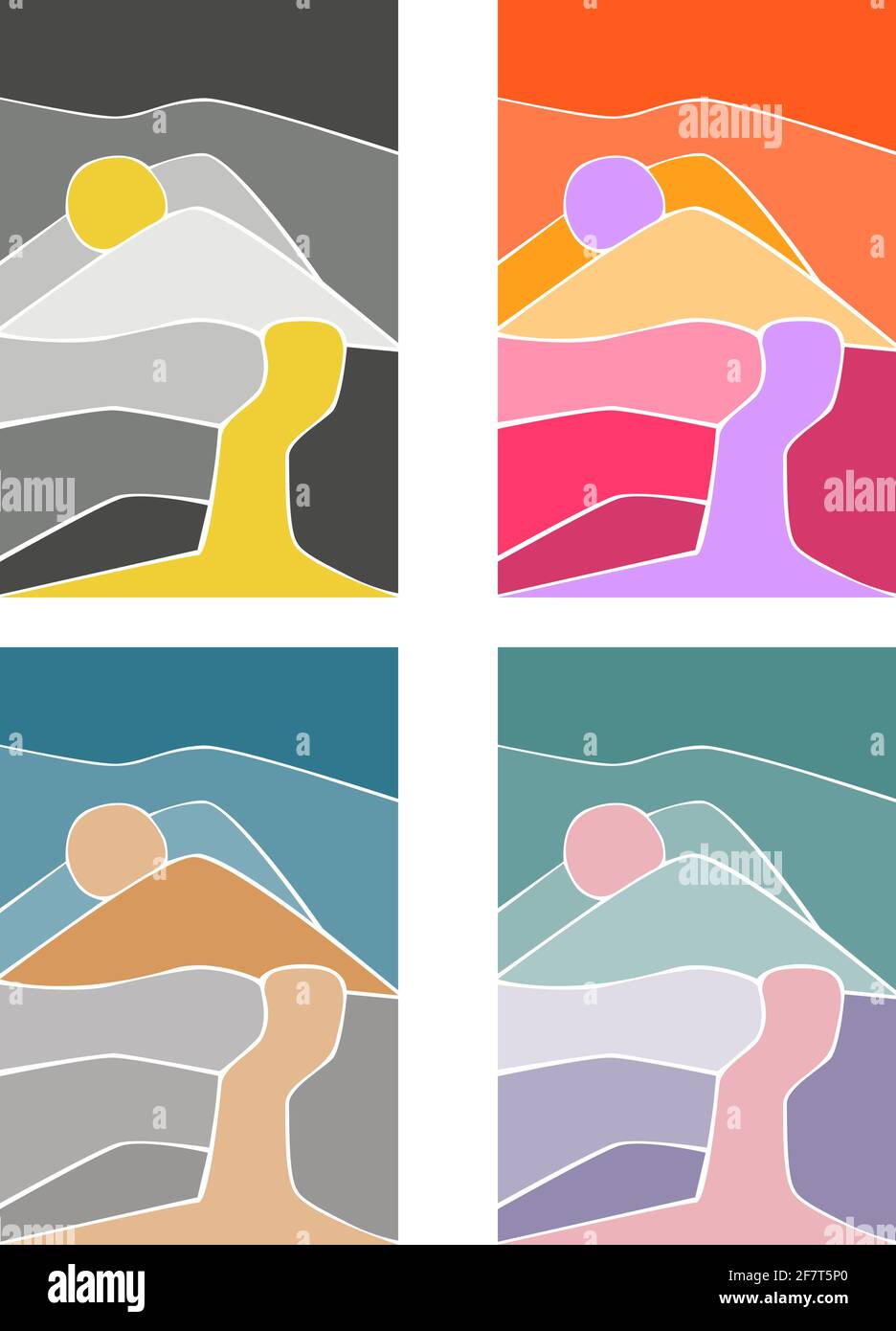 Paesaggio astratto sfondo colorato. Cascata. Poster con effetto vetro colorato di illustrazione vettoriale Illustrazione Vettoriale