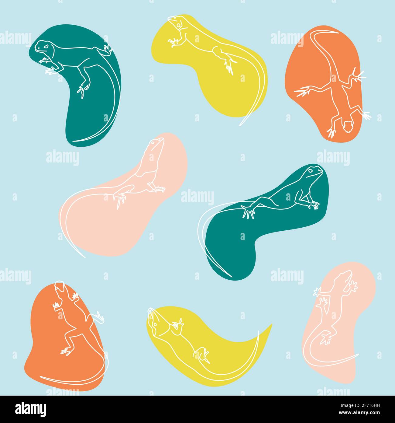 set di lizardrs bianchi su macchie colorate, colori estivi illustrazione vettoriale Illustrazione Vettoriale
