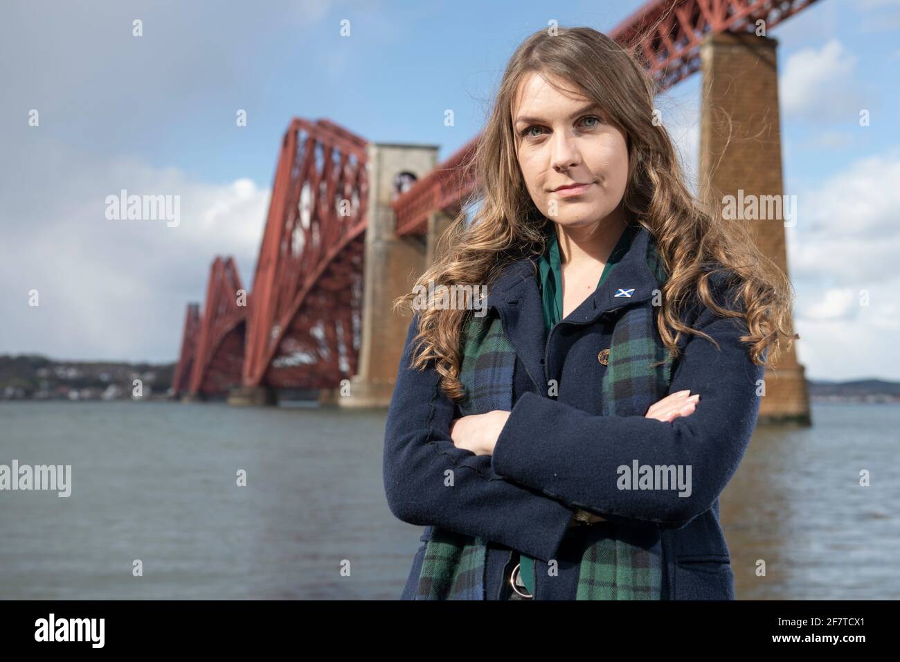 South Queensferry, Scozia, Regno Unito. 9 Apr 2021. NELLA FOTO: Christina Hendry, candidato del partito Alba per la regione Lothiana. Credit: Colin Fisher/Alamy Live News Foto Stock