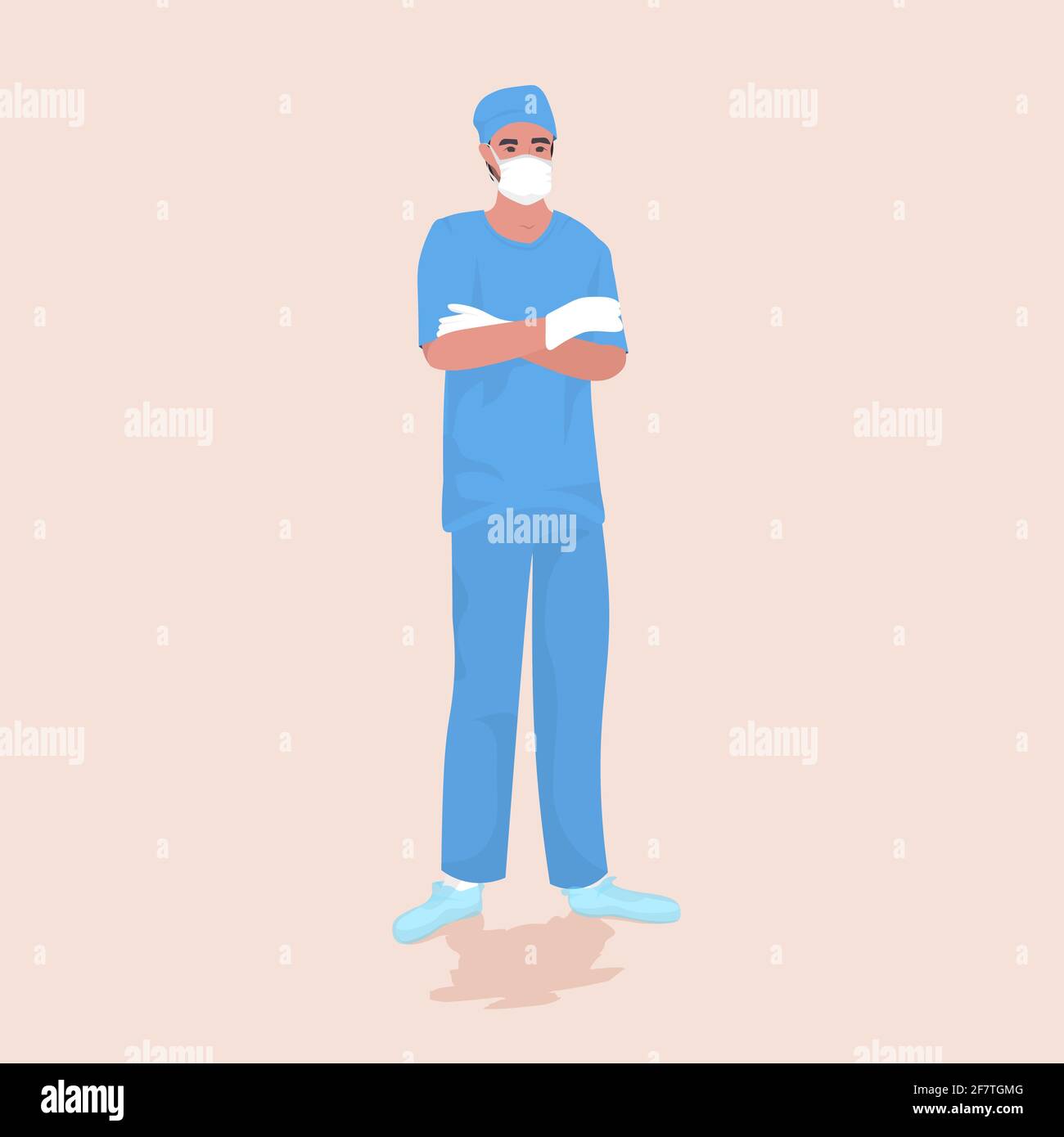 medico chirurgo maschile in maschera protettiva e guanti medico ospedaliero operaio in medicina uniforme concetto di assistenza sanitaria a lunghezza intera Illustrazione Vettoriale