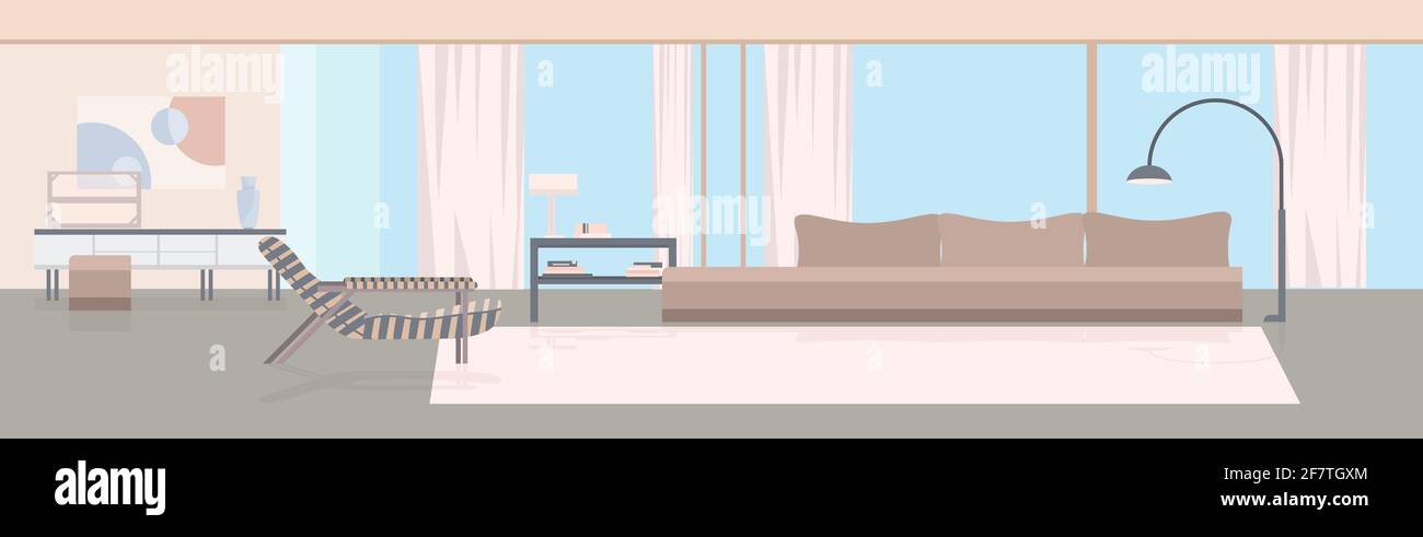 moderno soggiorno interno vuoto casa non persone con mobili orizzontale piatto Illustrazione Vettoriale