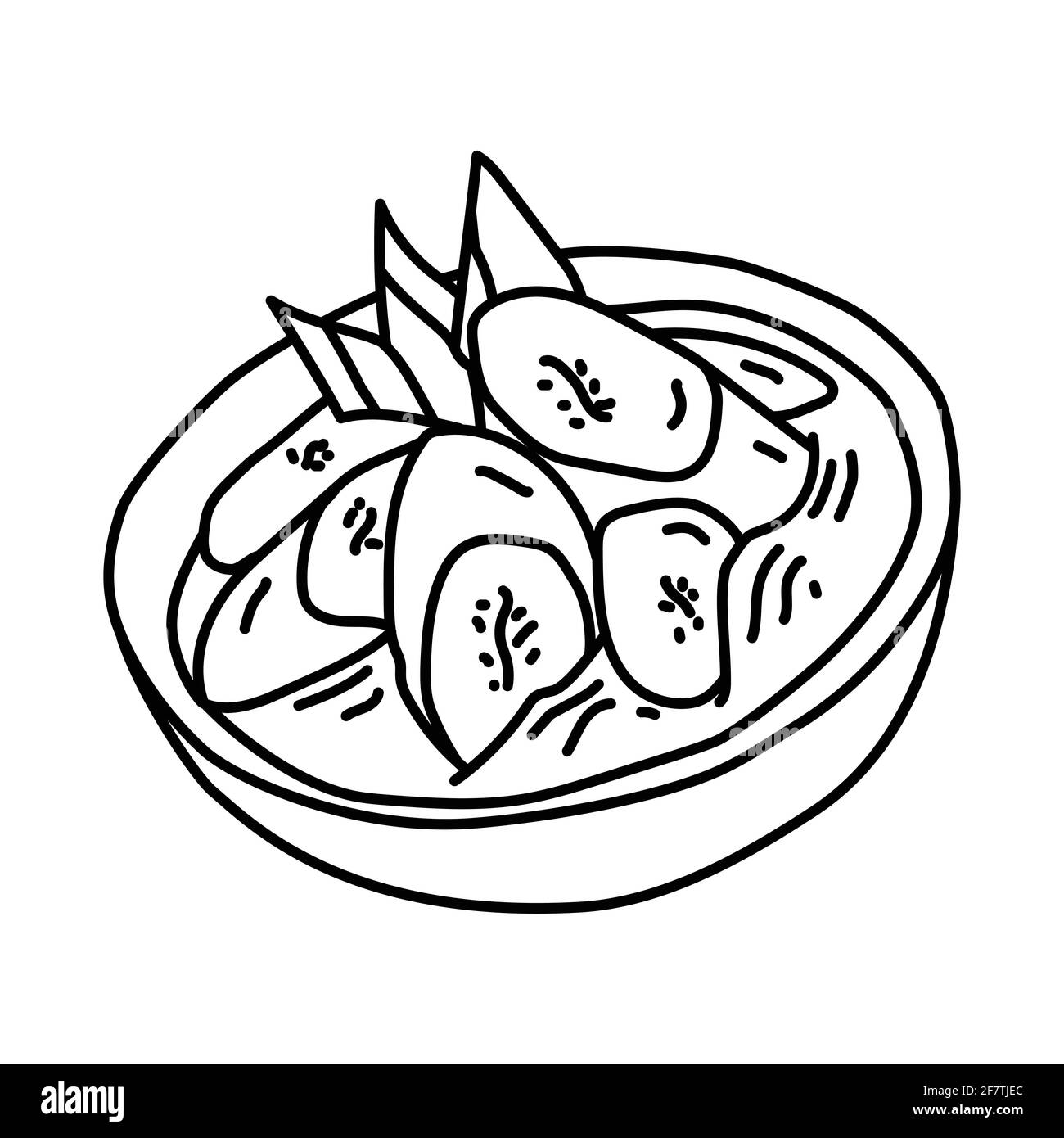 Kolak Pisang indonesiano cibo disegnato a mano icona Set vettore. Illustrazione Vettoriale