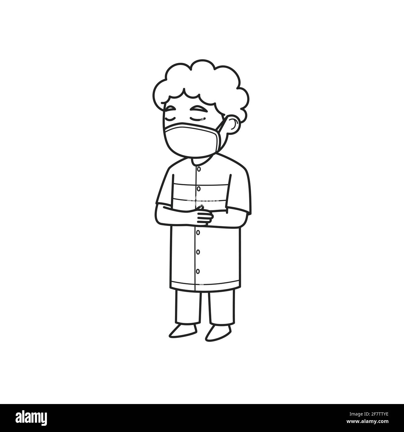 Personaggio Cricly Boy con maschera facciale. Illustrazione vettoriale. Illustrazione di libro di colorazione. Illustrazione Vettoriale