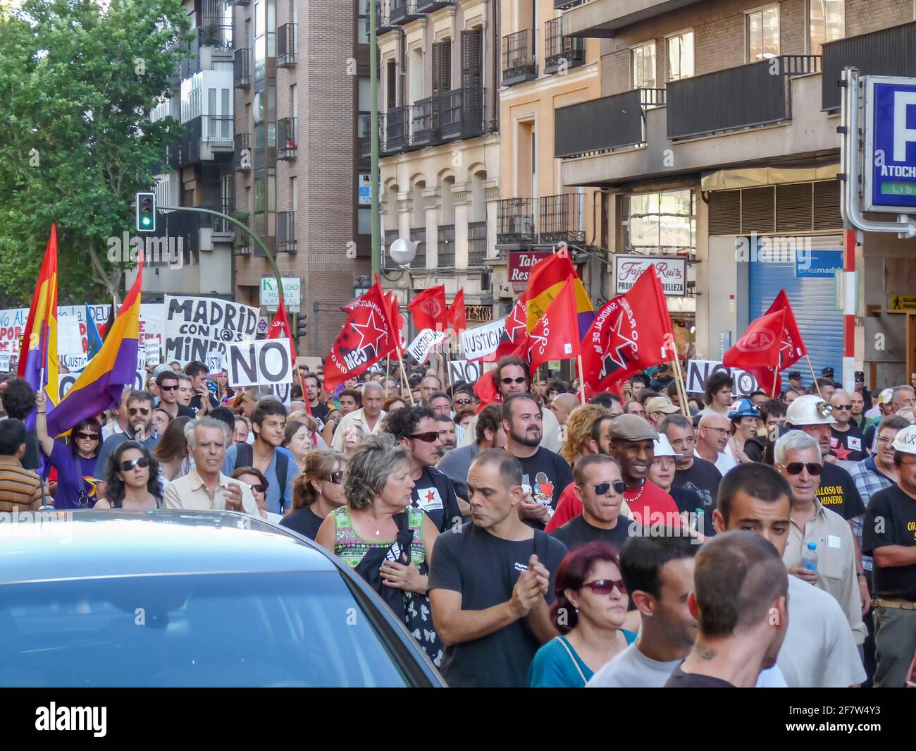 Madrid, Spagna; luglio 11 2012. I minatori asturiani in sciopero sono stati ricevuti a Madrid con una massiccia dimostrazione di sostegno. Movimento 15-M. Fotografia scattata Foto Stock