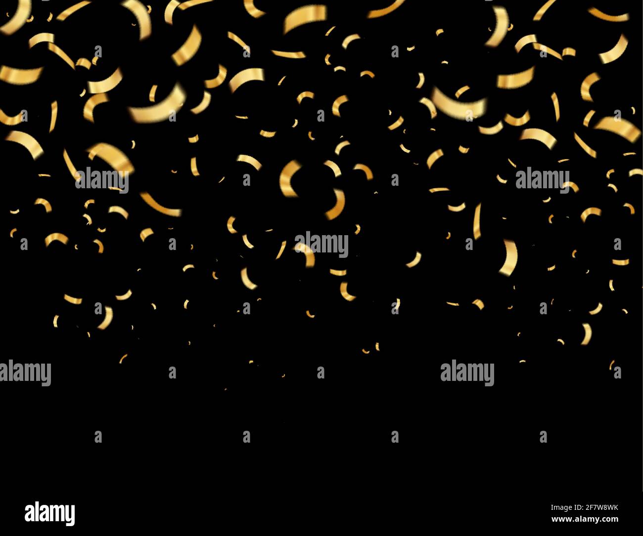 Immagine vettoriale sfocata di confetti d'oro isolati su sfondo nero. Illustrazione Vettoriale