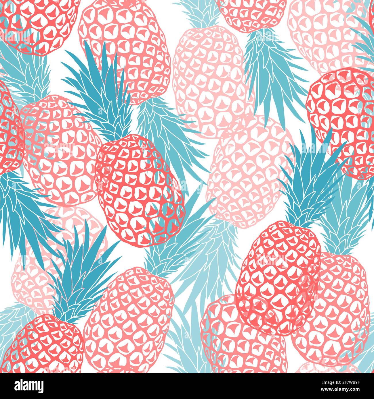 Modello estivo vettoriale senza giunture con ananas. Deliziosa frutta bella in diversi strati. Design per la stampa su tessuto, carta da parati, carta da imballaggio Foto Stock