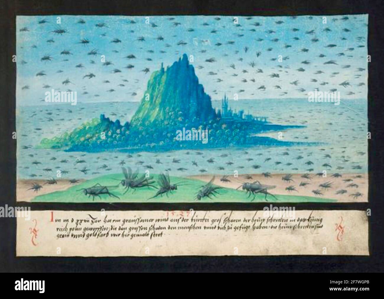 Peste di Locust dal Libro dei Miracoli - Folio 109 Foto Stock