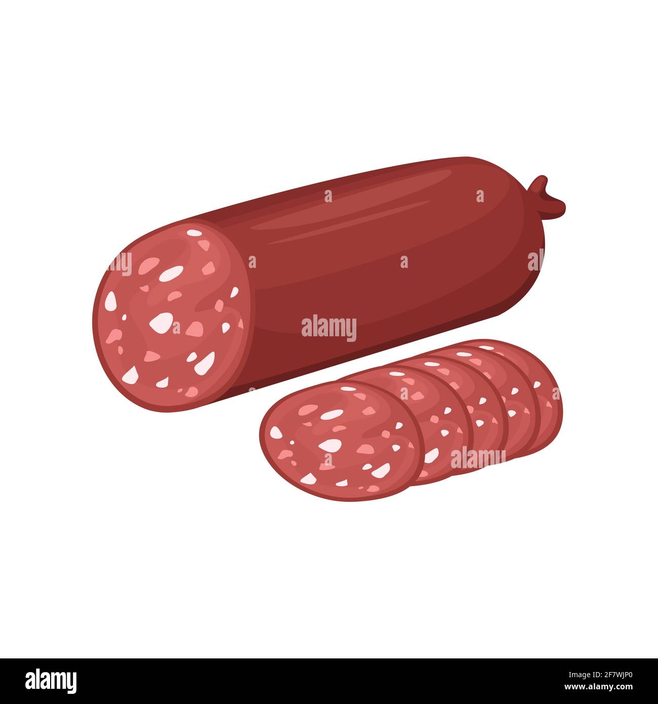 Icona di salame stick e salsiccia di carne. Illustrazione vettoriale di un prodotto a base di carne. Illustrazione Vettoriale