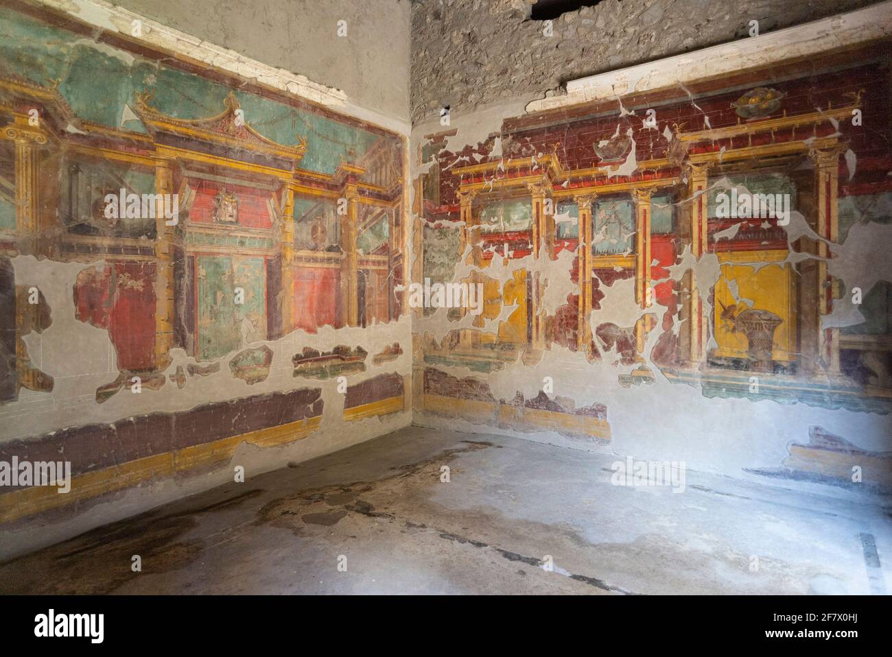 Torre Annunziata. Italia. Sito archeologico di Oplontis (Villa di Poppea / Villa Poppea / Villa A). Salotto decorato con affreschi del Seco Foto Stock