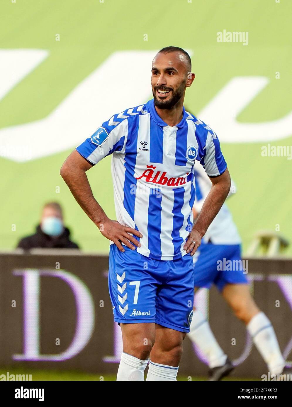 Odense, Danimarca. 09 aprile 2021. Issam Jebali (7) di OB visto durante la partita 3F Superliga tra Odense Boldklub e Vejle Boldklub al Parco Naturale dell'energia di Odense. (Photo Credit: Gonzales Photo/Alamy Live News Foto Stock