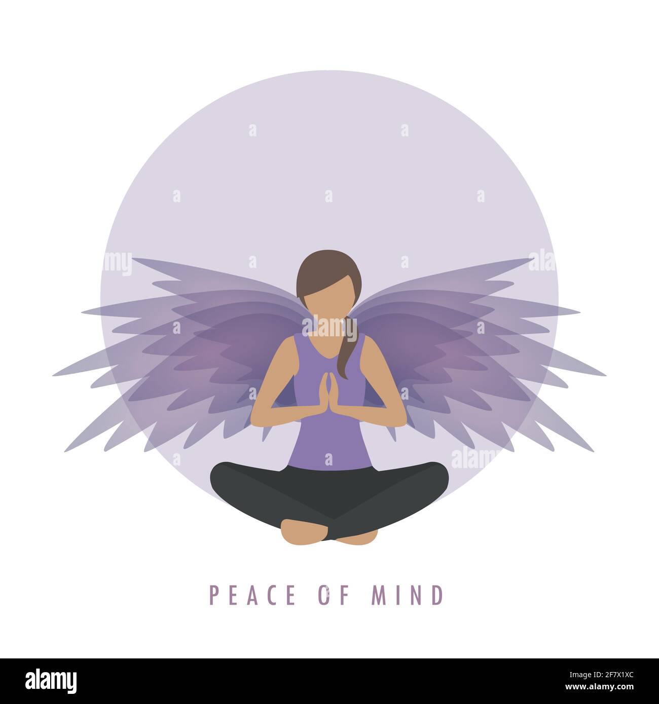 pace della mente ragazza in meditazione posa con le ali Illustrazione Vettoriale