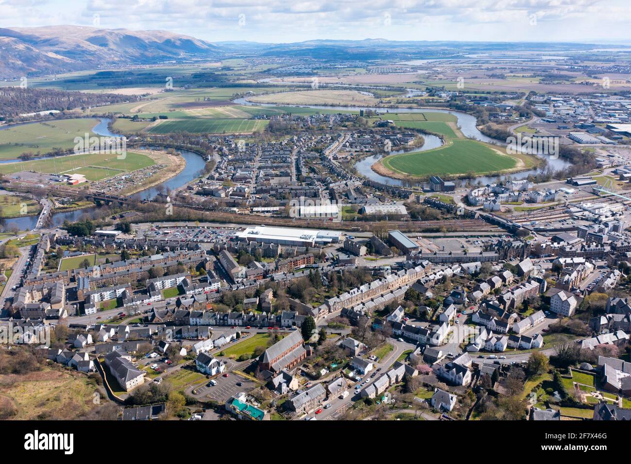 Vista aerea della città di Stirling in Scozia, Regno Unito Foto Stock