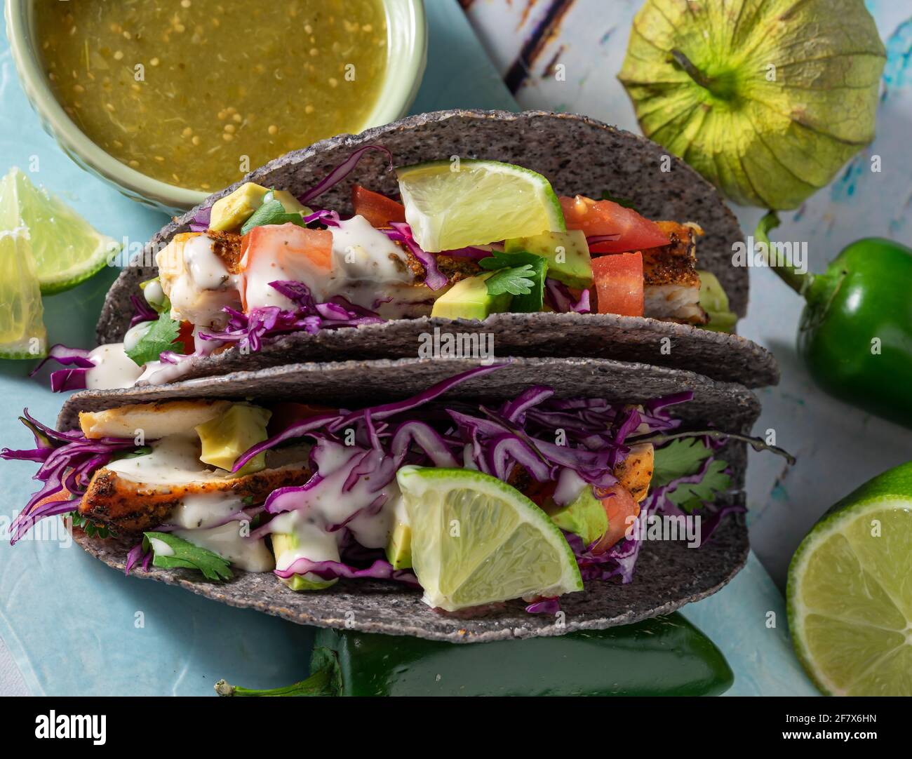 Tacos di pesce mahi mahi alla griglia. Foto Stock