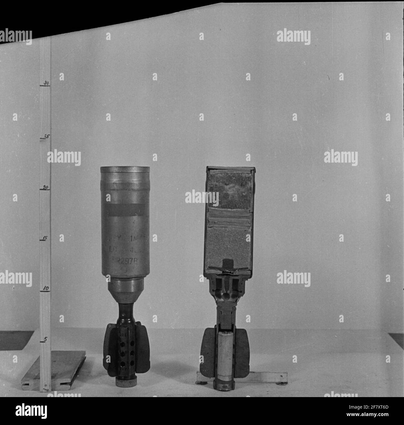 Granato di Malta (2 pollici) con una sezione trasversale dello stesso modello. 2 pollici = 5.08 cm Foto Stock