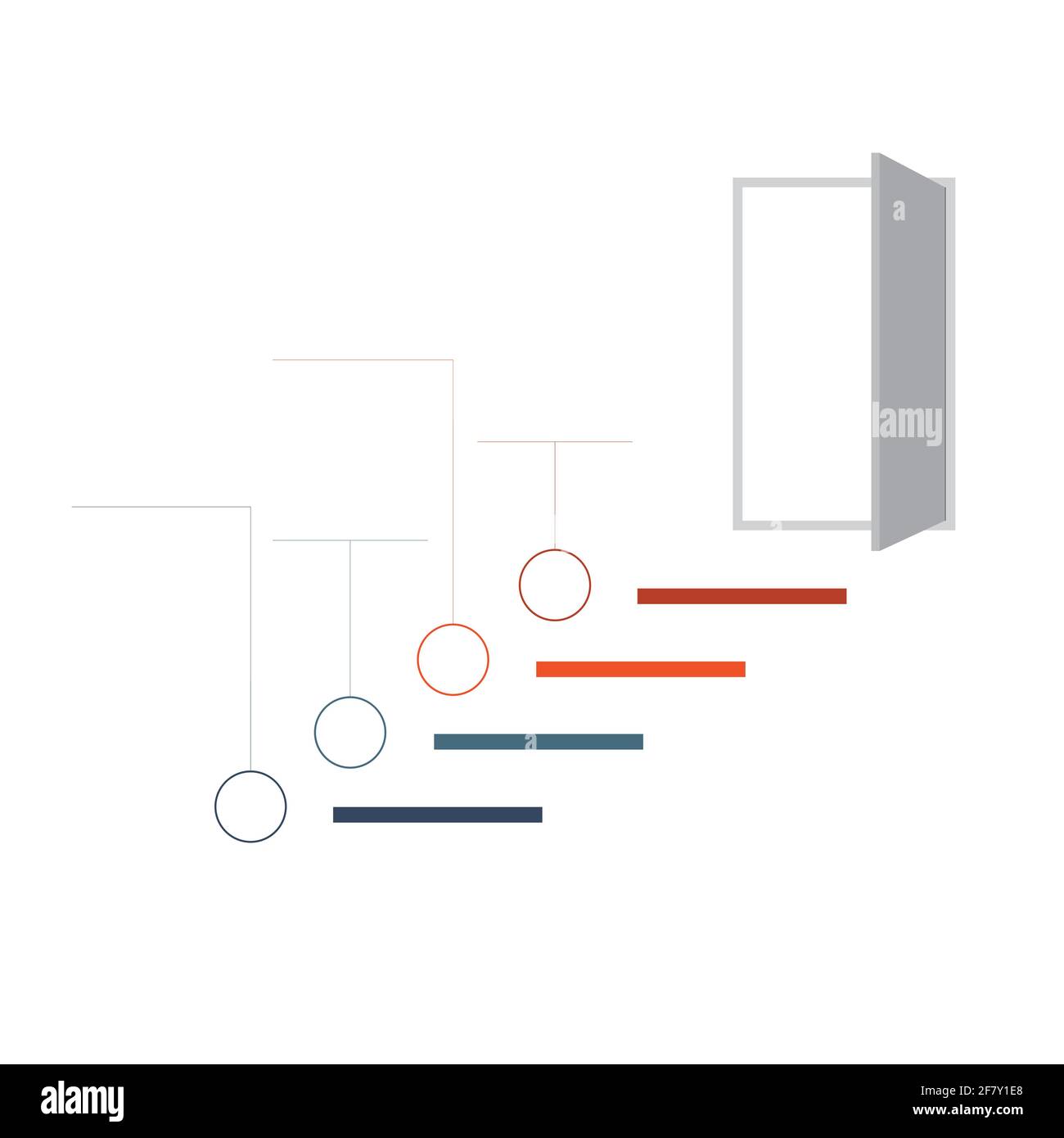 Scala di successo, che porta a una porta aperta. Concetto di strategia di successo nell'infografica. Modello raster universale per infografiche a 4 posizioni Foto Stock