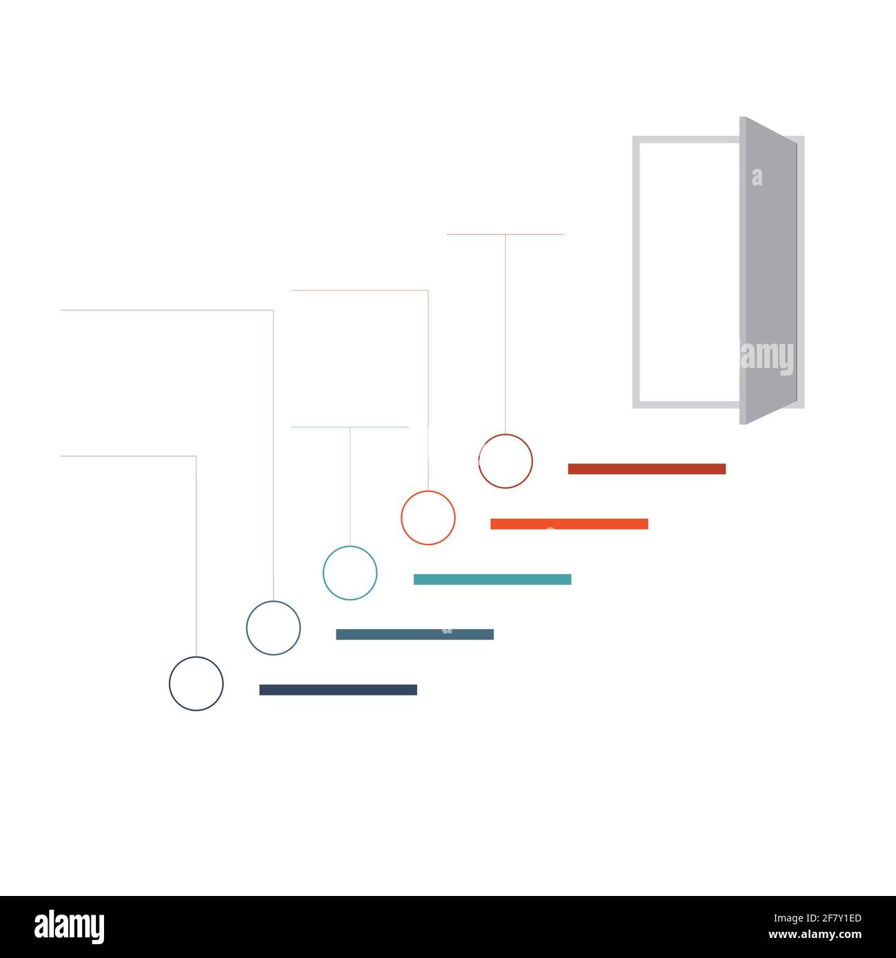 Scala di successo, che porta a una porta aperta. Concetto di strategia di successo nell'infografica. Modello raster universale per infografiche 5 posizioni Foto Stock