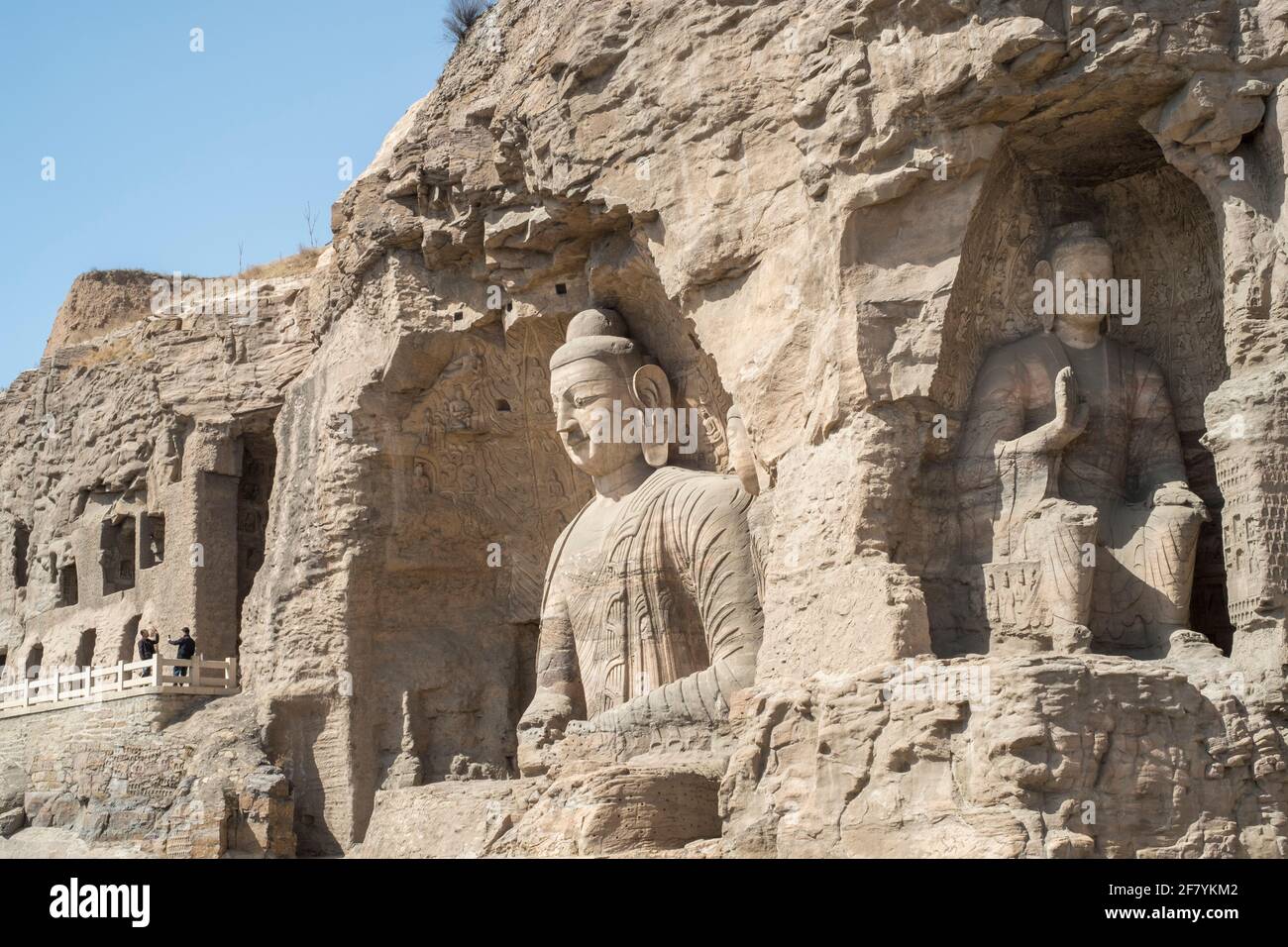 Grotte di Yungang, templi delle prime grotte buddiste, patrimonio dell'umanità dell'UNESCO, Shanxi, Cina. Foto Stock