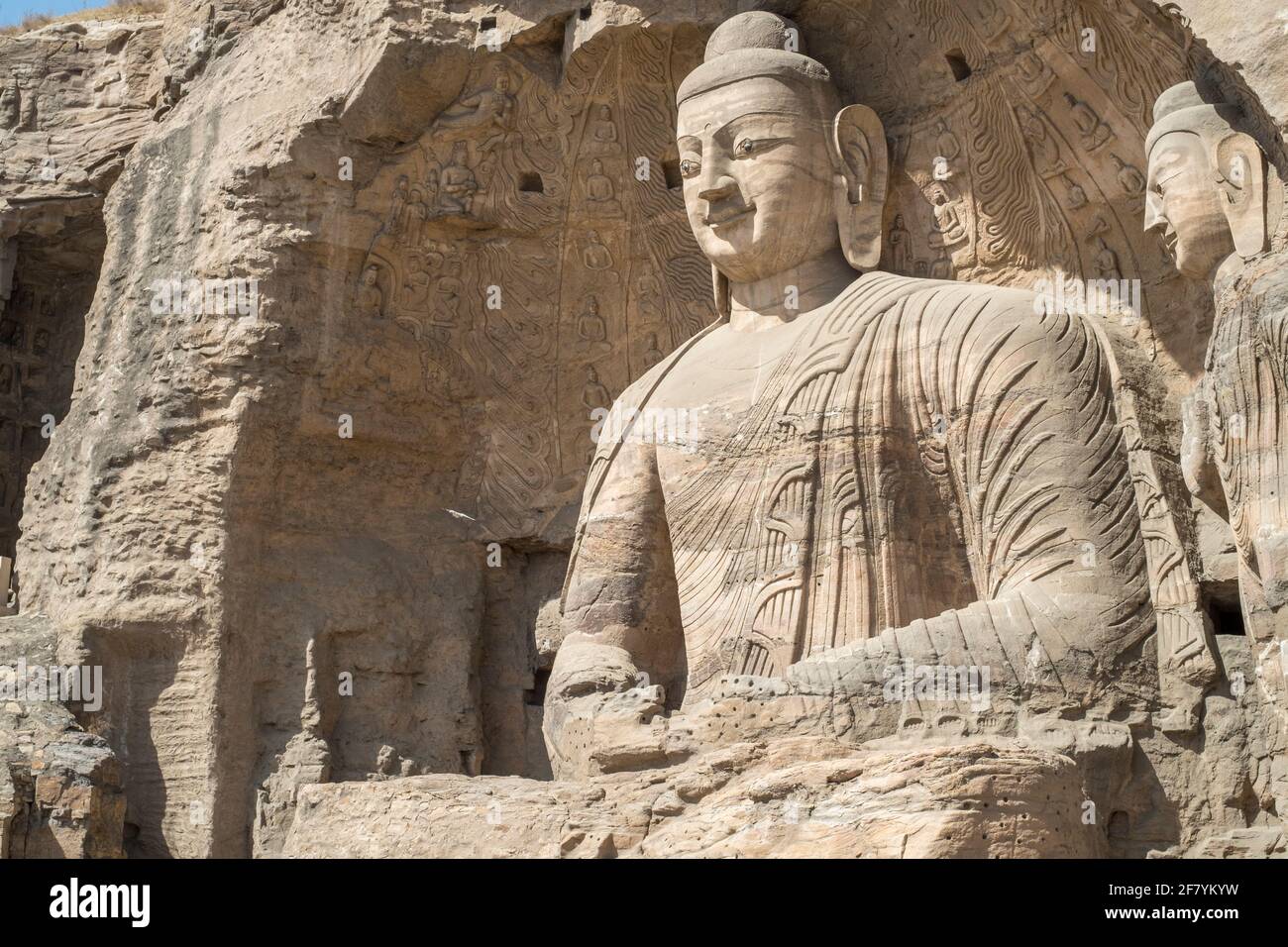 Grotte di Yungang, templi delle prime grotte buddiste, patrimonio dell'umanità dell'UNESCO, Shanxi, Cina. Grotta 20. Foto Stock