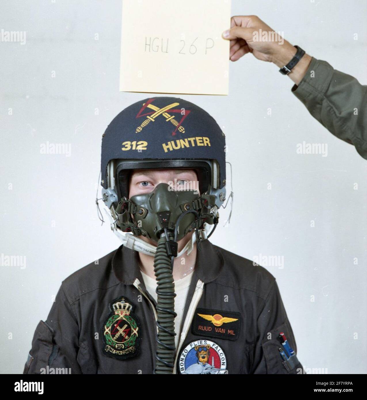 Primo lieutenant kite r.c.j.m. "Hunter" di MIL con il nuovo casco kite HGU-26 / P, 312 Squadron. Foto Stock