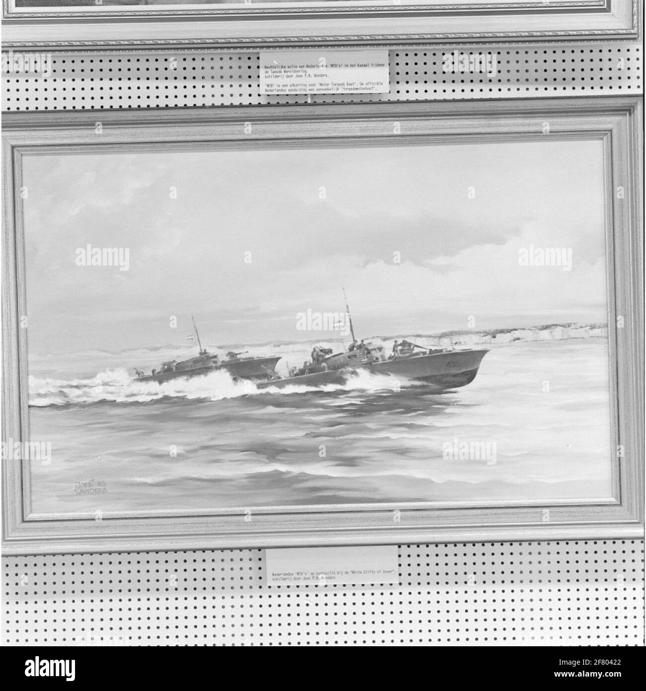 Dipinto di Joes P.W. Wanders da Dutch Motor Porpoot (MTBs) sulla pattuglia alle 'bianche scogliere di dover' in WO 2. Questo dipinto si trova nel Marinemuseum di Den Helder (marzo 1990). Foto Stock