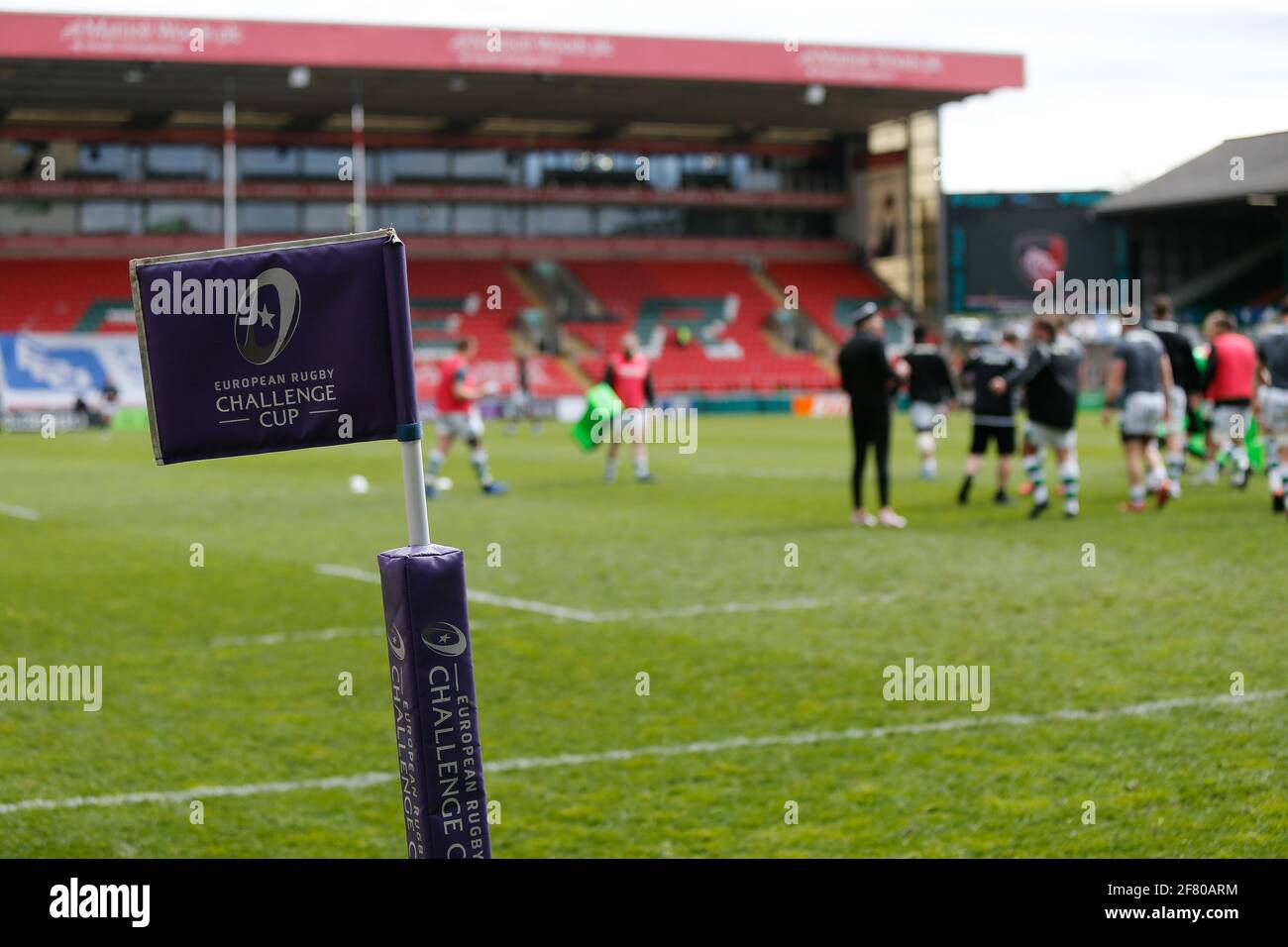 Leicester, Regno Unito. 20 Marzo 2021. LEICESTER, INGHILTERRA. 10 APRILE: Un colpo generale della bandiera d'angolo e del campo durante la partita finale della Coppa europea di Rugby Challenge Quarter tra Leicester Tigers e Newcastle Falcons a Welford Road, Leicester, sabato 10 aprile 2021. (Credit: Chris Lishman | MI News) Credit: MI News & Sport /Alamy Live News Foto Stock