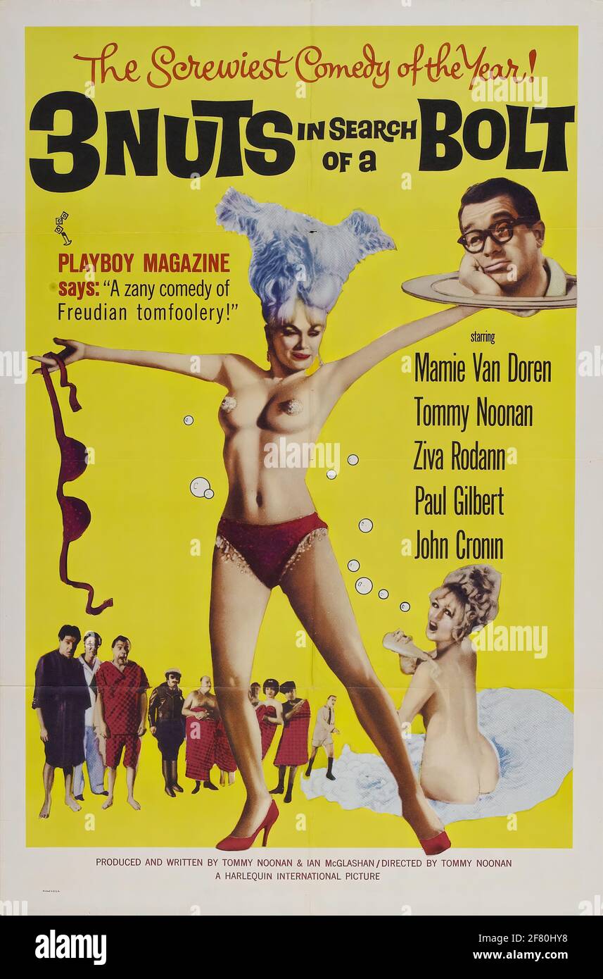 Un poster di film vintage di B-Movie con classificazione X per soli adulti per 3 persone Dadi alla ricerca di un bullone Foto Stock