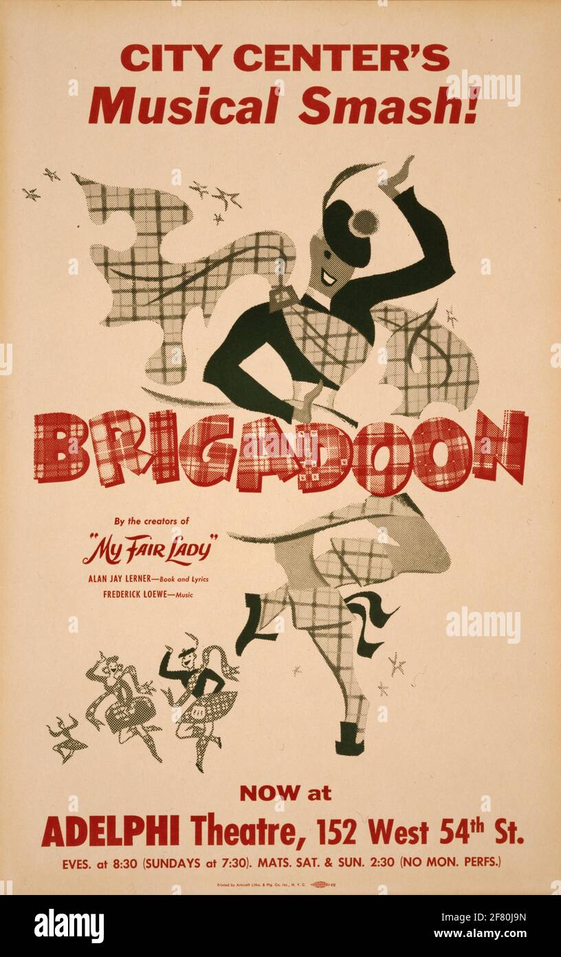 Un poster di produzione teatrale d'epoca per Brigadoon Foto Stock