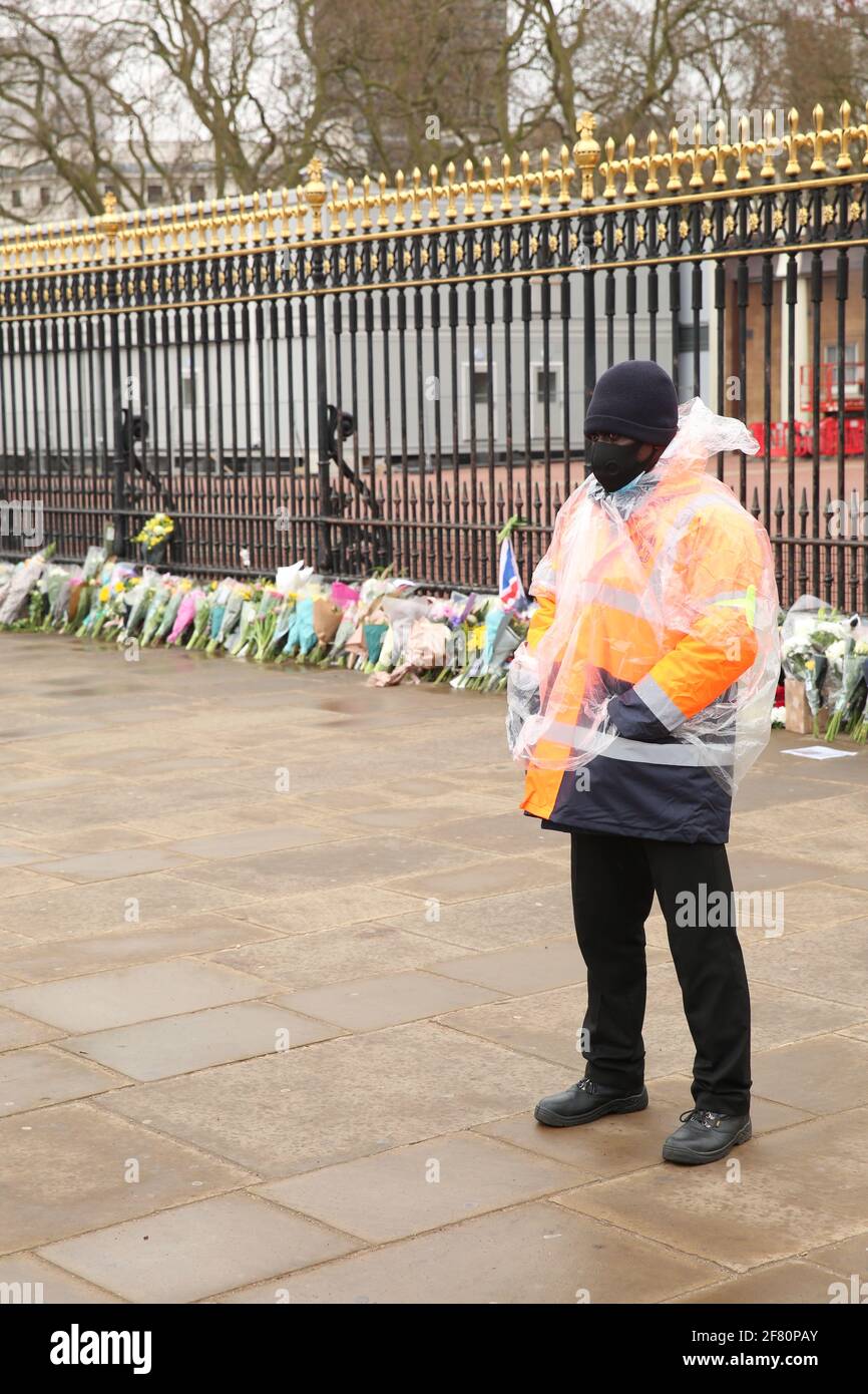 Prince Philip Tribute, Buckingham Palace, Londra, Regno Unito, 10 aprile 2021 Foto Stock