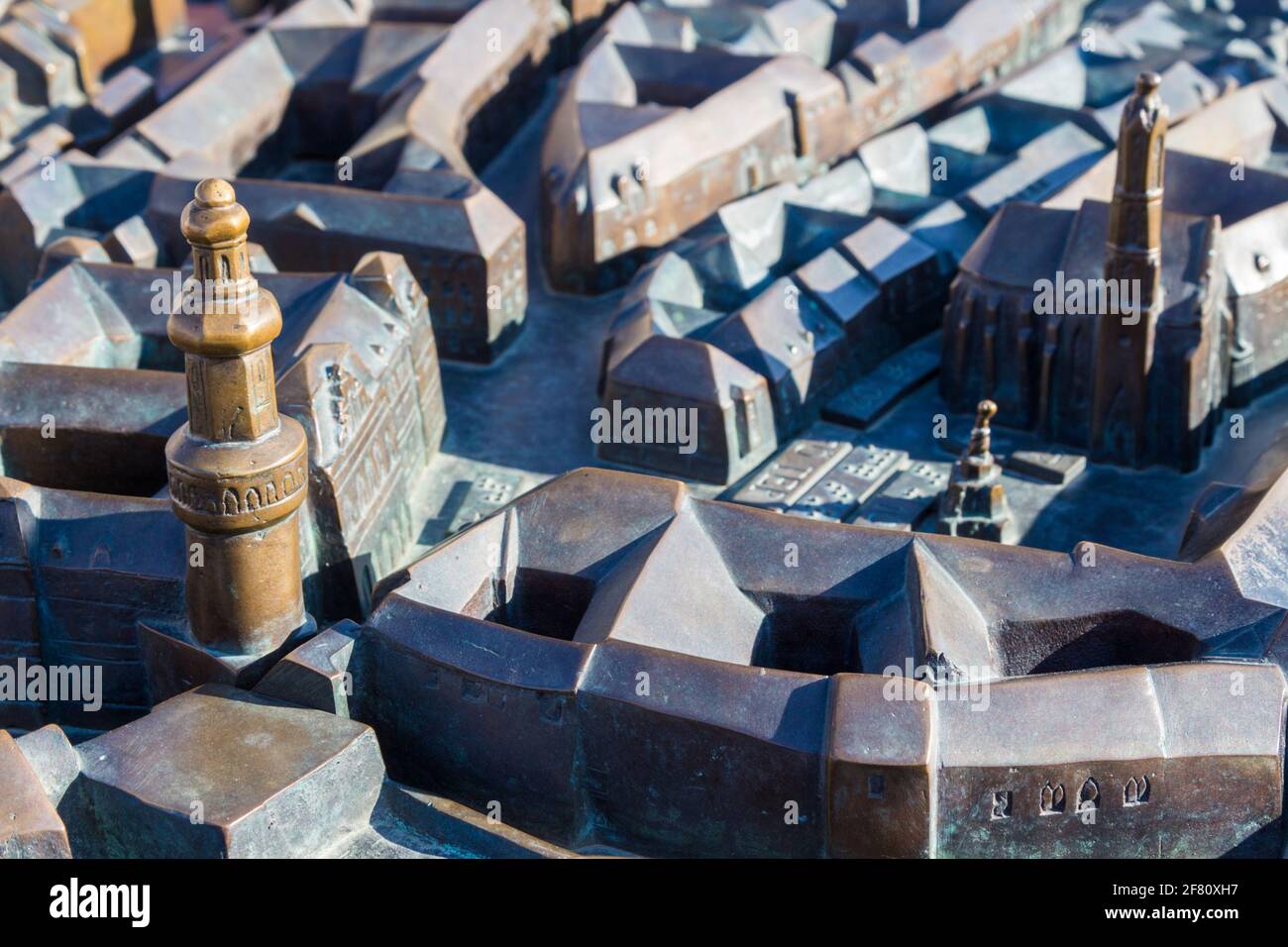 Mappa in bronzo 3D della città interna di Sopron con torre Firewatch, Ungheria Foto Stock